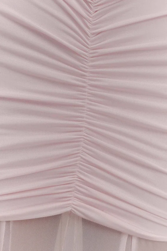 Caspian Slinky And Mesh Off Shoulder Maxi Dress – Pale Pink Caspian Slinky And Mesh Off Shoulder Maxi Dress – Pale Pink