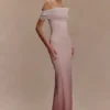 Cassandra Off Shoulder Slinky Maxi Dress – Neutral Ombre Cassandra Off Shoulder Slinky Maxi Dress – Neutral Ombre