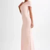 Cassandra Off Shoulder Slinky Maxi Dress – Pale Pink Cassandra Off Shoulder Slinky Maxi Dress – Pale Pink