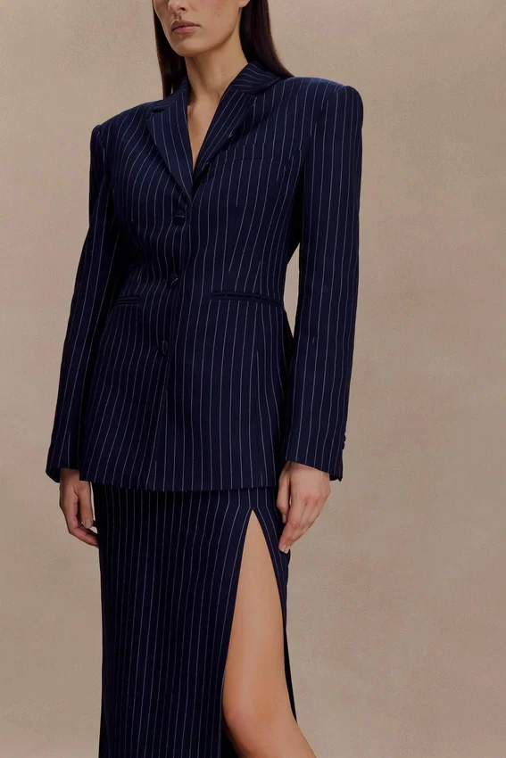 Cassie Column Maxi Skirt – Navy Pinstripe Cassie Column Maxi Skirt – Navy Pinstripe