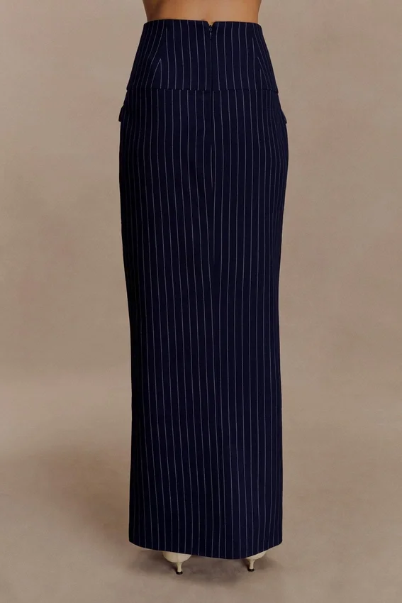 Cassie Column Maxi Skirt – Navy Pinstripe Cassie Column Maxi Skirt – Navy Pinstripe