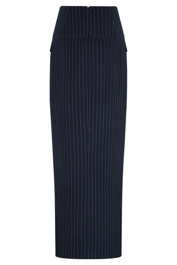 Cassie Column Maxi Skirt – Navy Pinstripe Cassie Column Maxi Skirt – Navy Pinstripe