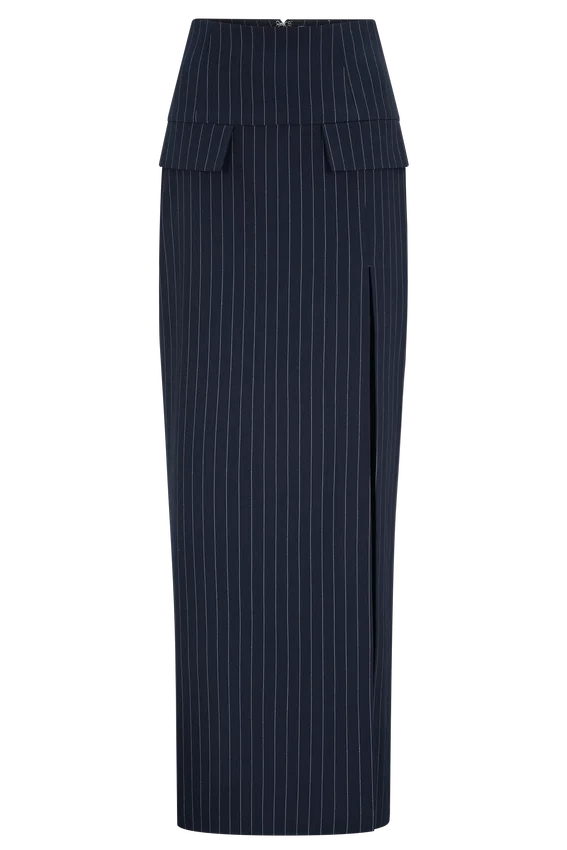 Cassie Column Maxi Skirt – Navy Pinstripe Cassie Column Maxi Skirt – Navy Pinstripe