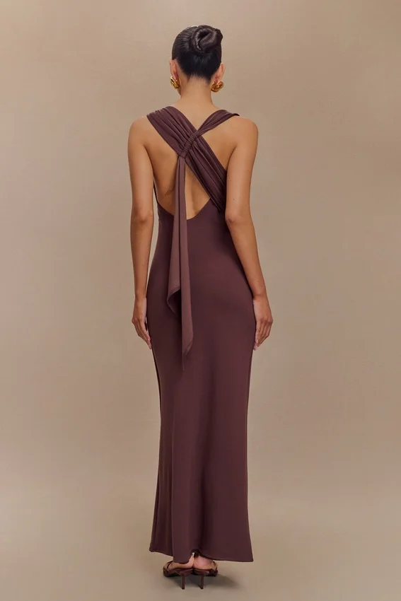 Catelyn Asymmetrical Scuba Jersey Midi Dress – Cacao Brown Catelyn Asymmetrical Scuba Jersey Midi Dress – Cacao Brown