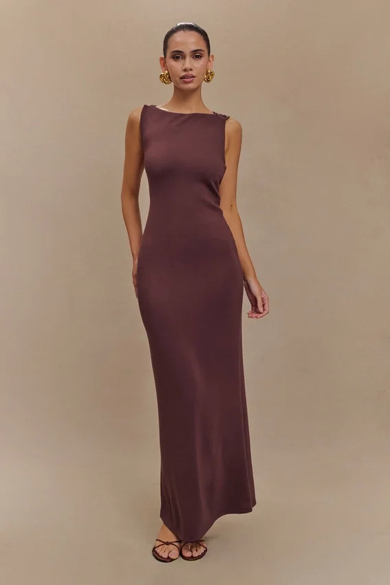 Catelyn Asymmetrical Scuba Jersey Midi Dress – Cacao Brown Catelyn Asymmetrical Scuba Jersey Midi Dress – Cacao Brown