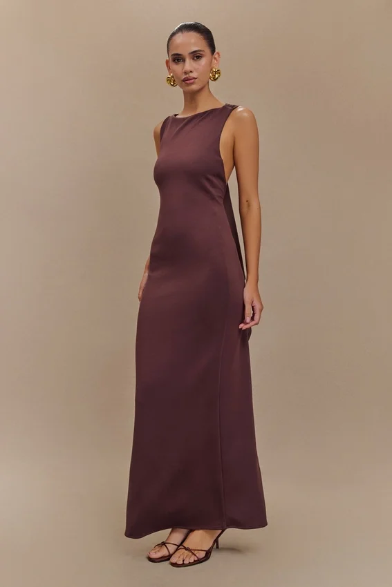Catelyn Asymmetrical Scuba Jersey Midi Dress – Cacao Brown Catelyn Asymmetrical Scuba Jersey Midi Dress – Cacao Brown