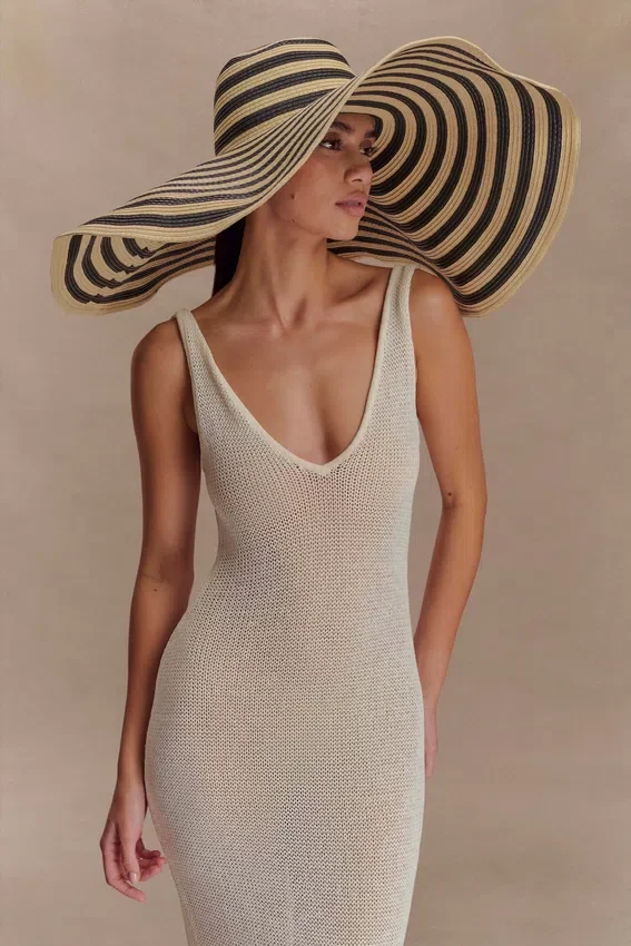 Cecil Straw Maxi Hat – Black And Neutral Stripe Cecil Straw Maxi Hat – Black And Neutral Stripe