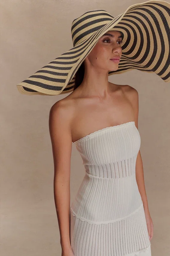 Cecil Straw Maxi Hat – Black And Neutral Stripe Cecil Straw Maxi Hat – Black And Neutral Stripe