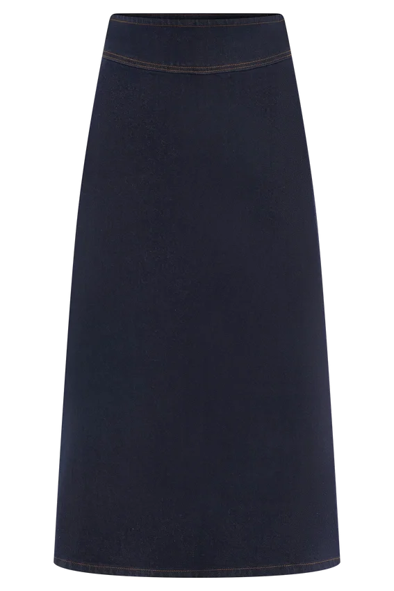 Cecilia Denim A-Line Midi Skirt – Indigo Blue Cecilia Denim A-Line Midi Skirt – Indigo Blue