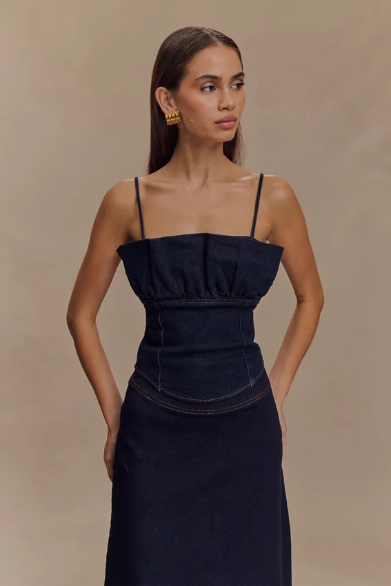 Cecilia Denim Frill Corset – Indigo Blue Cecilia Denim Frill Corset – Indigo Blue