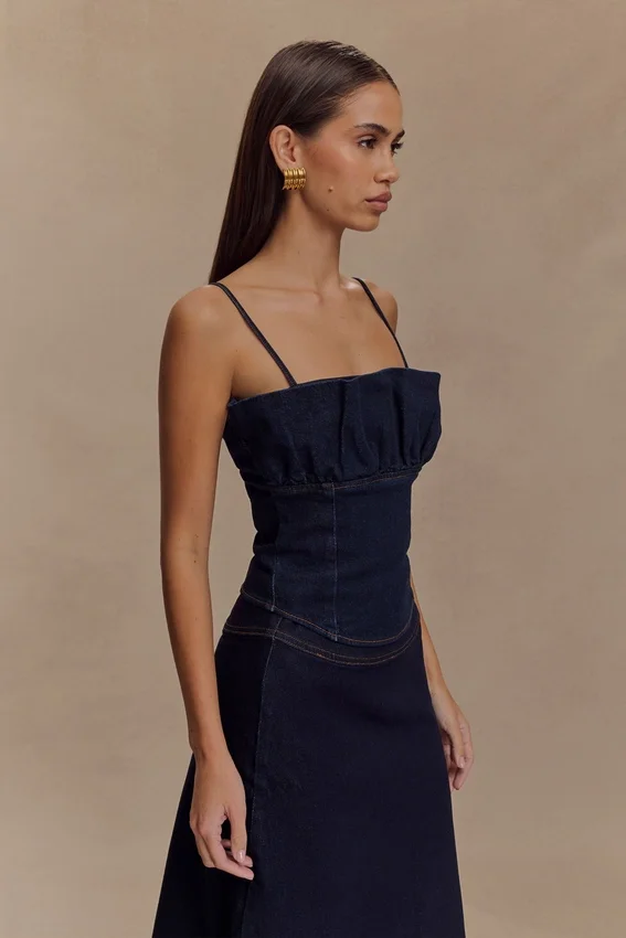 Cecilia Denim Frill Corset – Indigo Blue Cecilia Denim Frill Corset – Indigo Blue