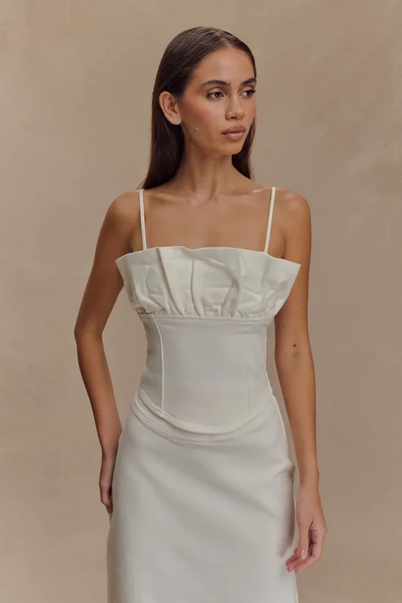 Cecilia Denim Frill Corset – White Cecilia Denim Frill Corset – White