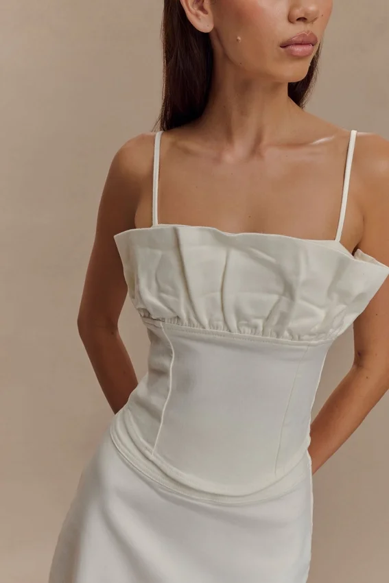 Cecilia Denim Frill Corset – White Cecilia Denim Frill Corset – White