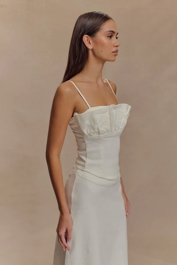 Cecilia Denim Frill Corset – White Cecilia Denim Frill Corset – White