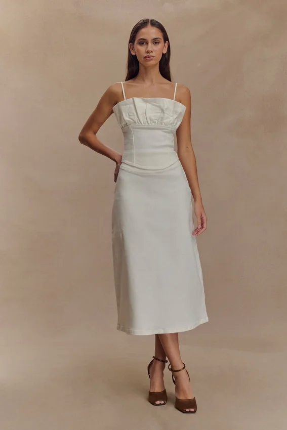 Cecilia Denim Frill Corset – White Cecilia Denim Frill Corset – White