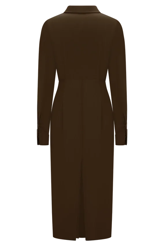 Cecilie Cut Out Shirt Midi Dress – Dark Chocolate Cecilie Cut Out Shirt Midi Dress – Dark Chocolate