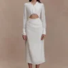 Cecilie Cut Out Shirt Midi Dress – White Cecilie Cut Out Shirt Midi Dress – White
