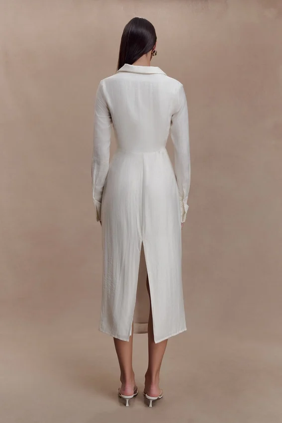 Cecilie Cut Out Shirt Midi Dress – White Cecilie Cut Out Shirt Midi Dress – White
