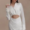 Cecilie Cut Out Shirt Midi Dress – White Cecilie Cut Out Shirt Midi Dress – White