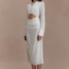 Cecilie Cut Out Shirt Midi Dress – White Cecilie Cut Out Shirt Midi Dress – White