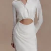 Cecilie Cut Out Shirt Midi Dress – White Cecilie Cut Out Shirt Midi Dress – White