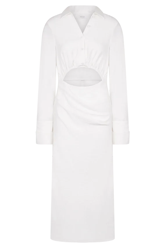 Cecilie Cut Out Shirt Midi Dress – White Cecilie Cut Out Shirt Midi Dress – White