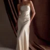 Cedar Strapless Satin Maxi Dress – Blush Gold Cedar Strapless Satin Maxi Dress – Blush Gold