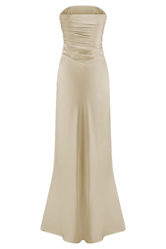 Cedar Strapless Satin Maxi Dress – Blush Gold Cedar Strapless Satin Maxi Dress – Blush Gold