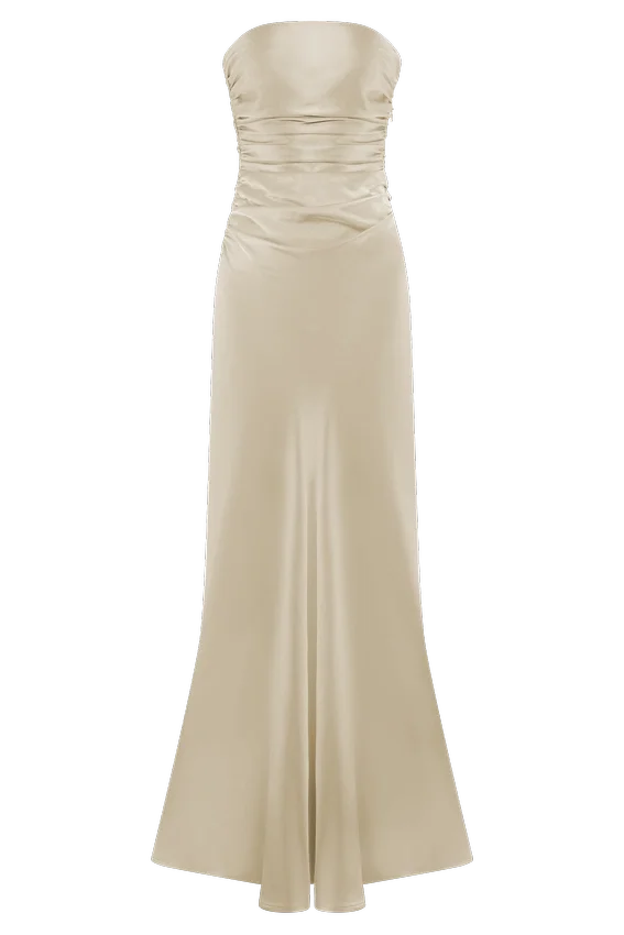 Cedar Strapless Satin Maxi Dress – Blush Gold Cedar Strapless Satin Maxi Dress – Blush Gold