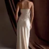 Cedar Strapless Satin Maxi Dress – Blush Gold Cedar Strapless Satin Maxi Dress – Blush Gold