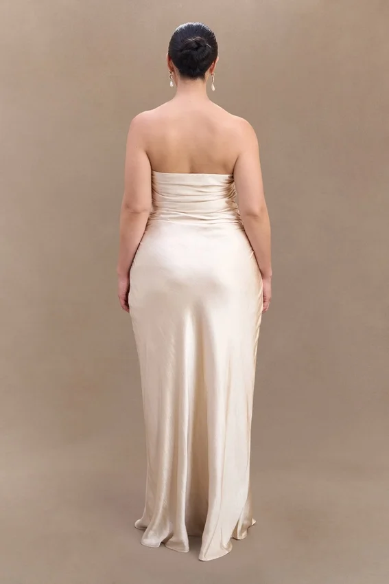Cedar Strapless Satin Maxi Dress – Blush Gold Cedar Strapless Satin Maxi Dress – Blush Gold