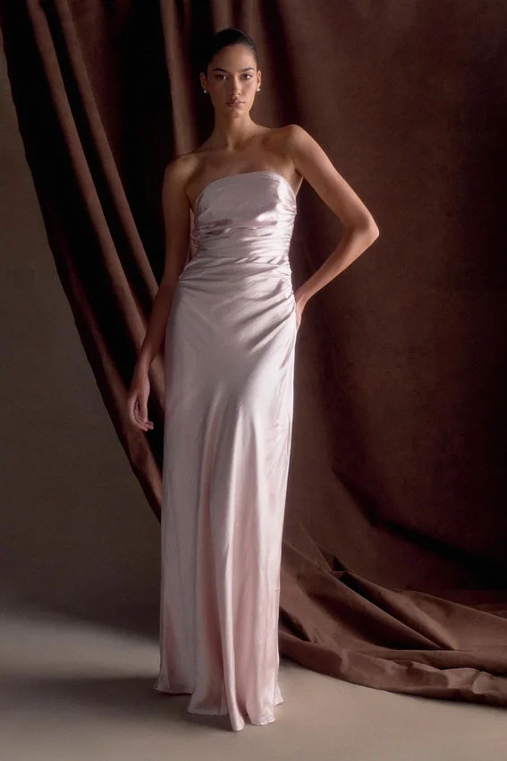 Cedar Strapless Satin Maxi Dress – Soft Pink Cedar Strapless Satin Maxi Dress – Soft Pink