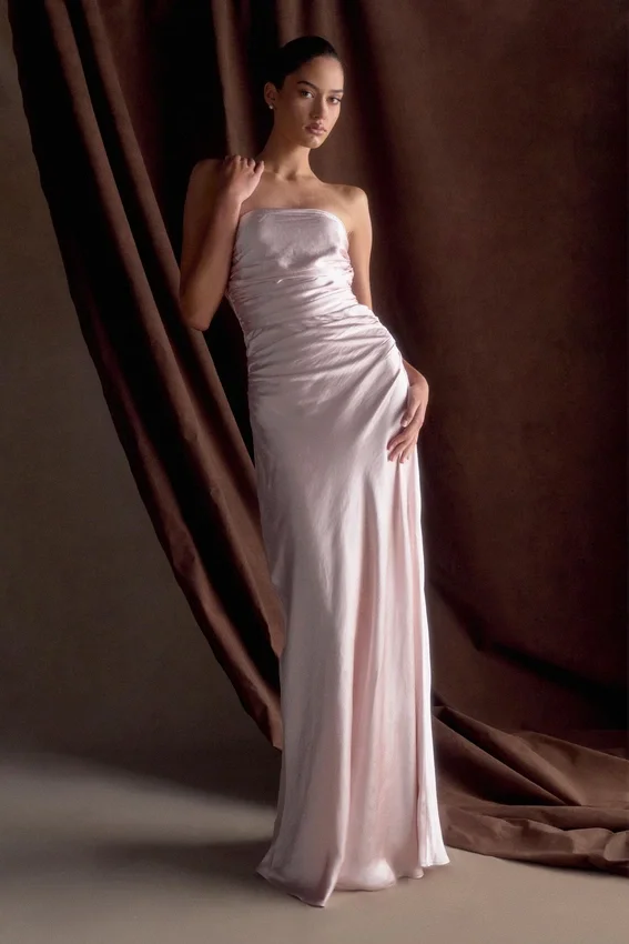 Cedar Strapless Satin Maxi Dress – Soft Pink Cedar Strapless Satin Maxi Dress – Soft Pink