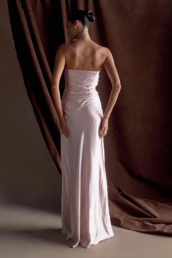 Cedar Strapless Satin Maxi Dress – Soft Pink Cedar Strapless Satin Maxi Dress – Soft Pink