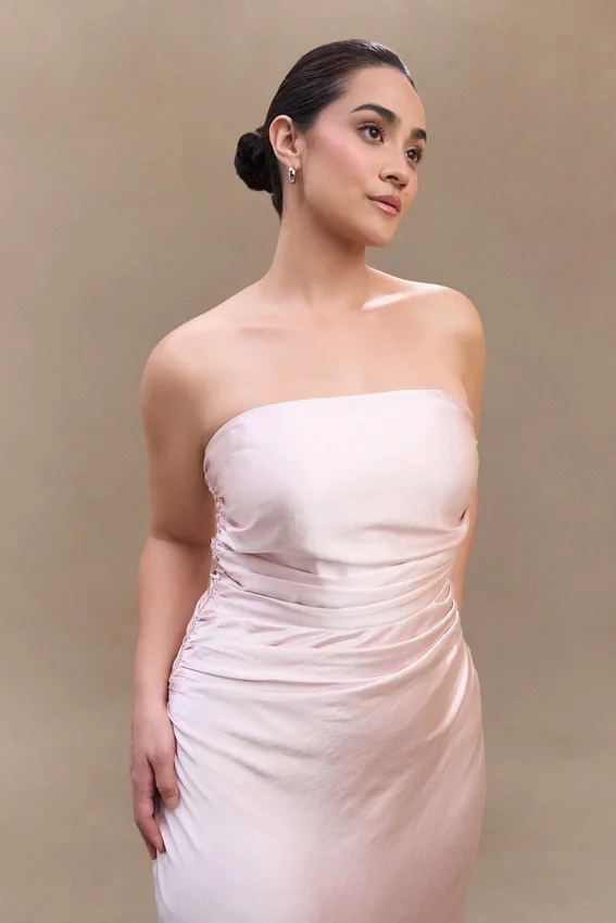 Cedar Strapless Satin Maxi Dress – Soft Pink Cedar Strapless Satin Maxi Dress – Soft Pink