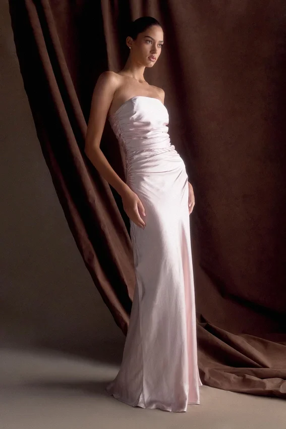 Cedar Strapless Satin Maxi Dress – Soft Pink Cedar Strapless Satin Maxi Dress – Soft Pink