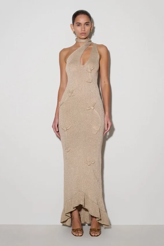 Celestino Floral Metallic Knit Maxi Dress – Gold Celestino Floral Metallic Knit Maxi Dress – Gold