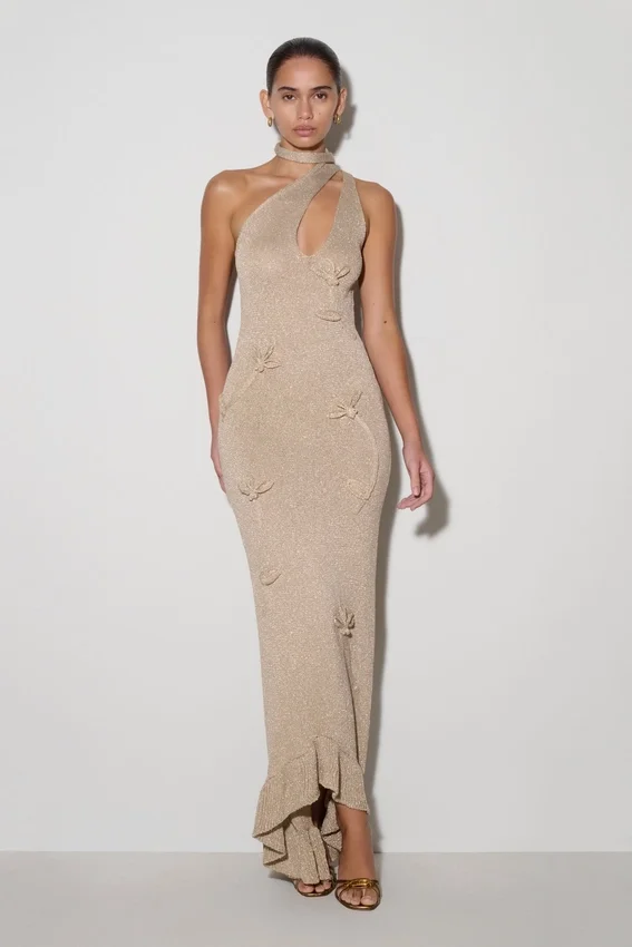 Celestino Floral Metallic Knit Maxi Dress – Gold Celestino Floral Metallic Knit Maxi Dress – Gold