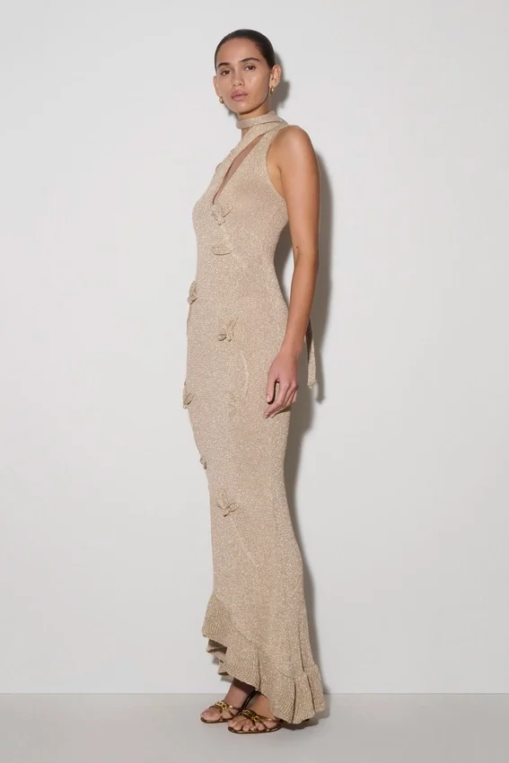 Celestino Floral Metallic Knit Maxi Dress – Gold Celestino Floral Metallic Knit Maxi Dress – Gold