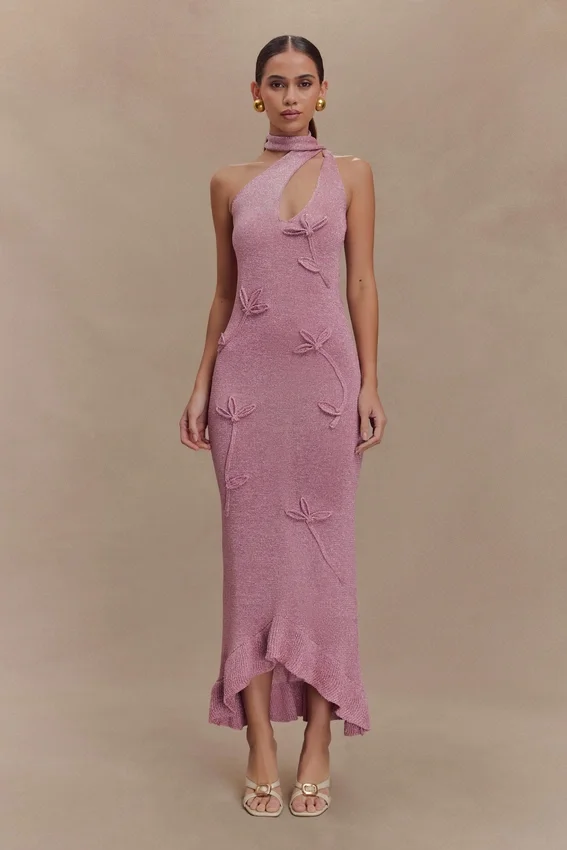 Celestino Floral Metallic Knit Maxi Dress – Pink Celestino Floral Metallic Knit Maxi Dress – Pink