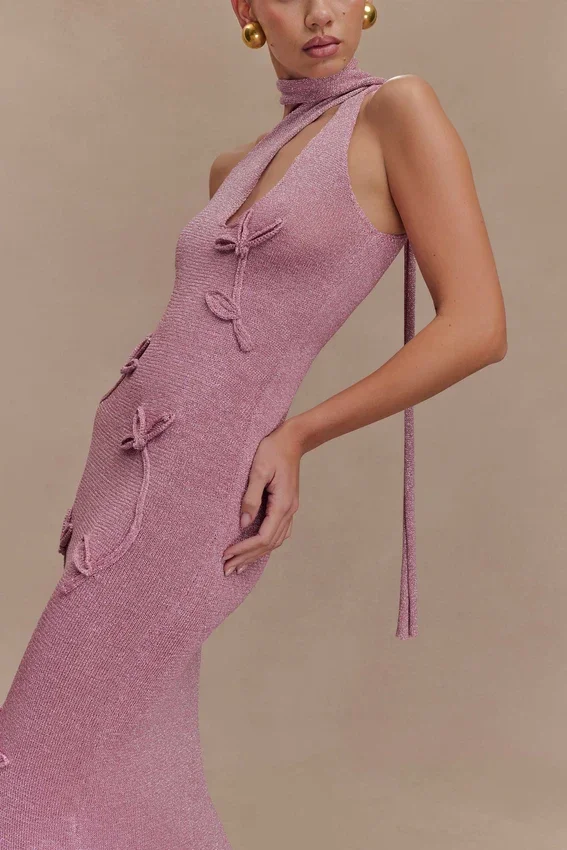 Celestino Floral Metallic Knit Maxi Dress – Pink Celestino Floral Metallic Knit Maxi Dress – Pink