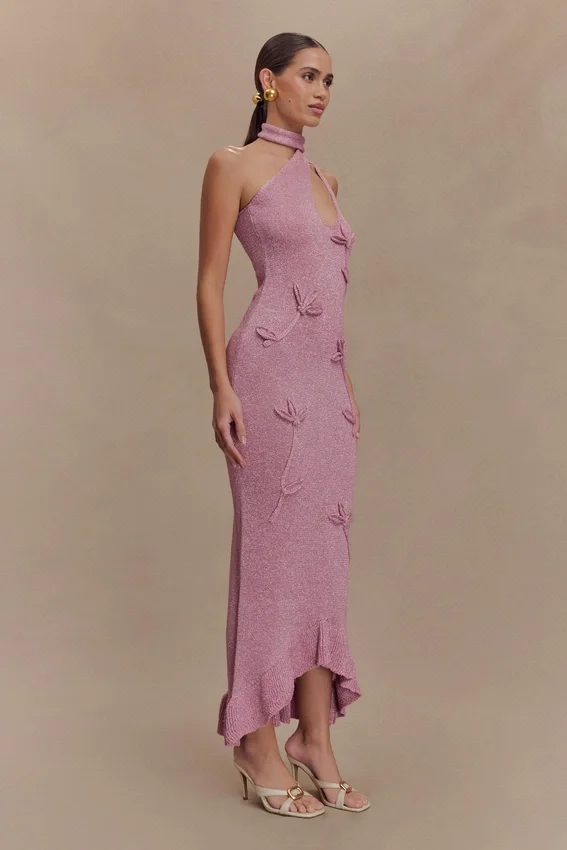 Celestino Floral Metallic Knit Maxi Dress – Pink Celestino Floral Metallic Knit Maxi Dress – Pink