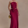 Celina Chiffon Halter Top With Hardware – Cherry Red Celina Chiffon Halter Top With Hardware – Cherry Red