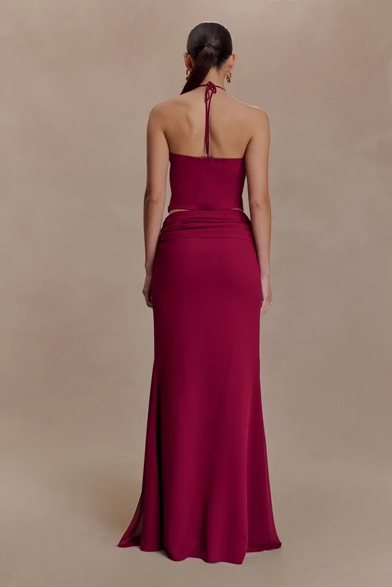 Celina Chiffon Halter Top With Hardware – Cherry Red Celina Chiffon Halter Top With Hardware – Cherry Red