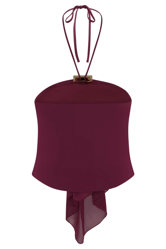 Celina Chiffon Halter Top With Hardware – Cherry Red Celina Chiffon Halter Top With Hardware – Cherry Red