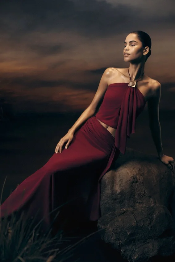 Celina Chiffon Overlay Maxi Skirt – Cherry Red Celina Chiffon Overlay Maxi Skirt – Cherry Red