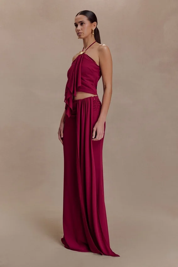 Celina Chiffon Overlay Maxi Skirt – Cherry Red Celina Chiffon Overlay Maxi Skirt – Cherry Red