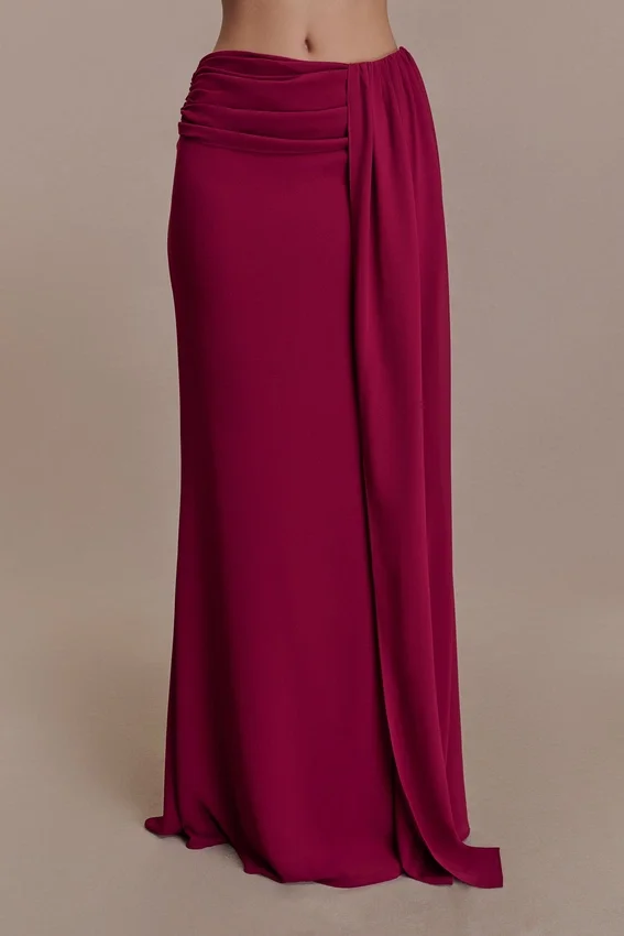 Celina Chiffon Overlay Maxi Skirt – Cherry Red Celina Chiffon Overlay Maxi Skirt – Cherry Red