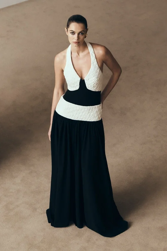 Celine Chiffon Maxi Dress – Black/White Celine Chiffon Maxi Dress – Black/White