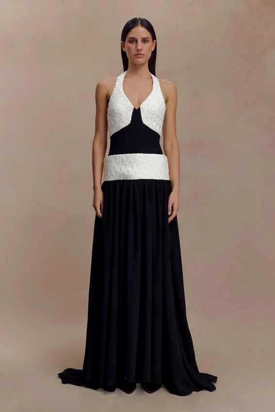 Celine Chiffon Maxi Dress – Black/White Celine Chiffon Maxi Dress – Black/White